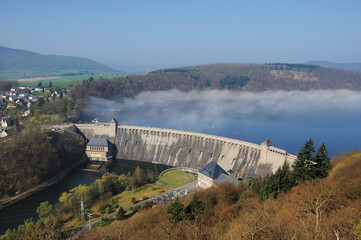Edersee dam wall with fog