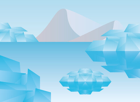 Polygonal landscape of winter icebergs vector design