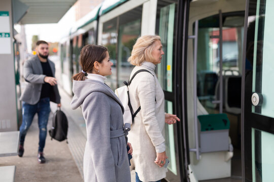 Passengers waiting for the tram. High quality photo