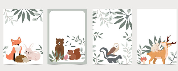 Collection of animal cards set with bear,skunk.Vector illustration for birthday invitation,postcard and sticker.Editable element