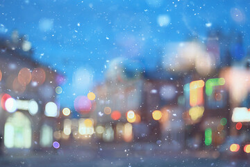 Fototapeta na wymiar abstract snow blurred background city lights, winter holiday new year