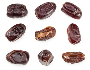 date fruits isolated on white background. clipping path. top view