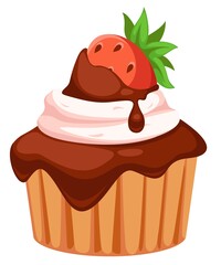 Cupcake or small cake with strawberry and choco