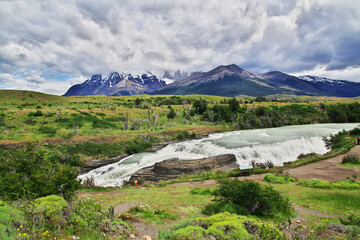 Waterfall in Torres del Paine National Park, Patagonia, Chile