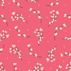 Easter seamless pattern with willow twigs. Easter holiday background. Design for paper, textile, scrapbooking, printing. Vector illustration