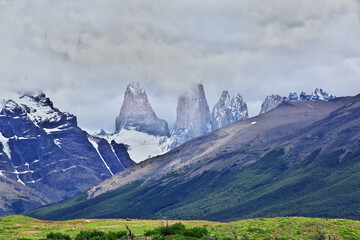 Blue towers in Torres del Paine National Park, Patagonia, Chile