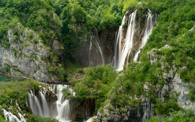 long exposure shot of the large veliki slap waterfall at plitvice lakes national park