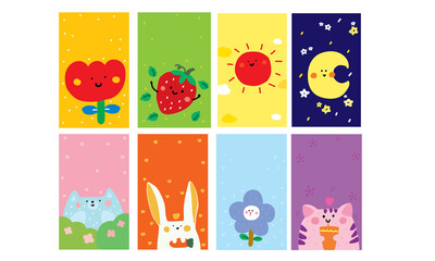 Cute cartoon kids cards set 