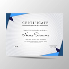 elegant blue and white diploma certificate template. Use for print, certificate, diploma, graduation	