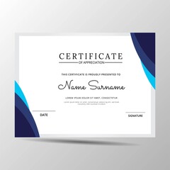 elegant blue and white diploma certificate template. Use for print, certificate, diploma, graduation	