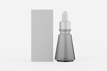 Realistic dropper bottle. Cosmetic blank vials for liquid drug. transparent bottles template with colorful glossy and matt cap. mockup package isolated on white background. 3d illustration 