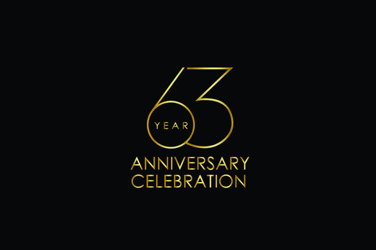 Luxury Black Gold 63 years anniversary, minimalist logo years, jubilee, Ribbon greeting card. Birthday invitation. Gold space vector illustration on black background - Vector
