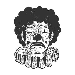 crying circus clown sketch engraving vector illustration. T-shirt apparel print design. Scratch board imitation. Black and white hand drawn image.