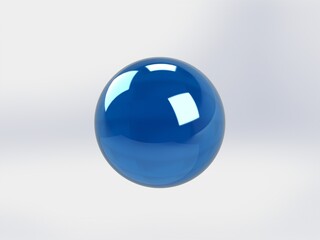 Realistic 3D Blue Glass Sphere Ball On Universal Color RGB Light Background 3D Illustration.