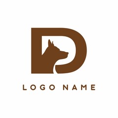 D letter with dog head inside logo