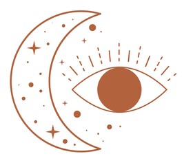 Mystic and magical symbols, moon and eye vector