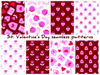 Set of vector romantic patterns; cute backgrounds for wrapping paper, fabric, packaging, textile. - 408214331