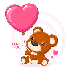 Cute little bear with heart shaped balloon