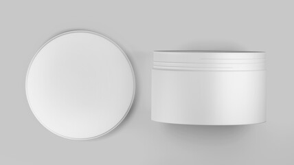White Plastic Cosmetic Jar Mockup, Blank beauty make-up Container 3D Rendering isolated on light background