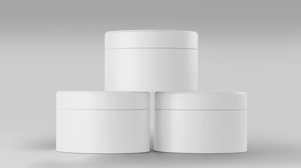 White Plastic Cosmetic Jar Mockup, Blank beauty make-up Container 3D Rendering isolated on light background