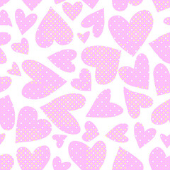 Seamless pattern with pink hearts. Romantic love hand drawn backgrounds texture. For greeting cards, wrapping paper, wedding, birthday, fabric, textile, Valentines Day, mothers Day, easter