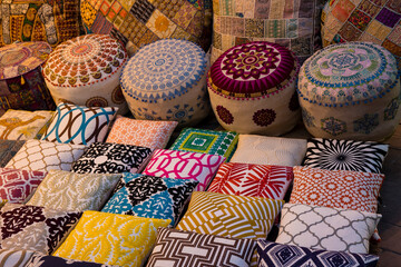 Souvenir shop at Dubai Grand Souk. The traditional Arab style bazaar at Dubai Old Souq, United Arab Emirates.