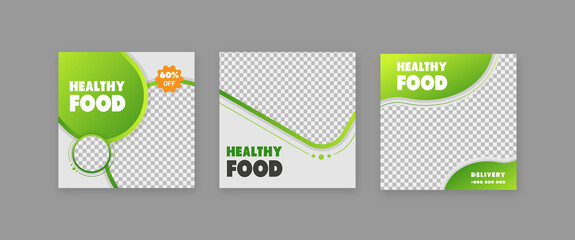 Set of Healthy Food Social Media Post, Restaurant Social Media Post, Food Delivery Poster Vector Template