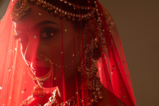 Beautiful Indian Bride, with a veil.	