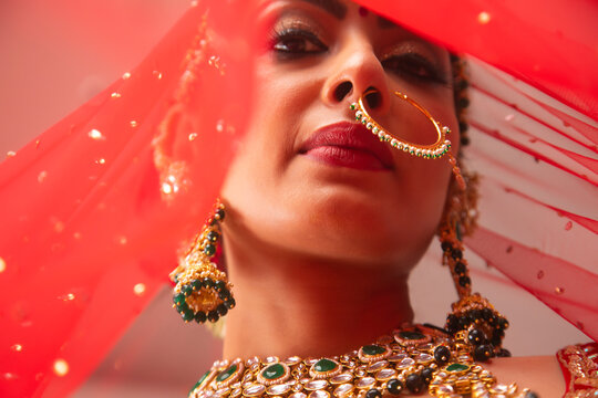Beautiful Indian Bride, with a veil.	