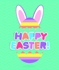 Happy Easter Egg Bunny Cute Card Font Logo