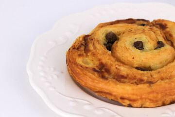 Close up Croissant aux Raisins, French bread with raisins