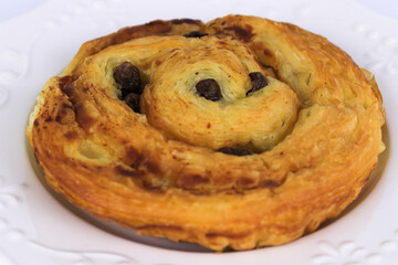 Close up Croissant aux Raisins, French bread with raisins