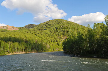 Ridder, Kazakhstan - 06.05.2013 : The Irtysh River, which flows along a mountainous and hilly area...