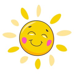 Smiling sun character with face and rays vector
