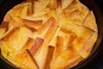 Close up shot of delicious bread pudding