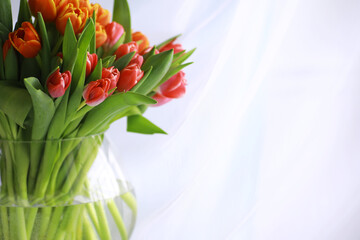 Flowers, spring holidays and home decor concept - Bouquet of beautiful tulips, floral background