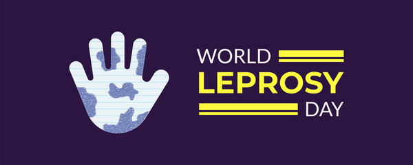 World Leprosy Day vector illustration with hand-shaped paper cut on purple background