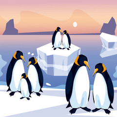 penguins group in iceberg north pole sea