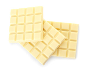 Chocolate pieces on white background