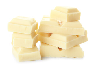 Chocolate pieces on white background