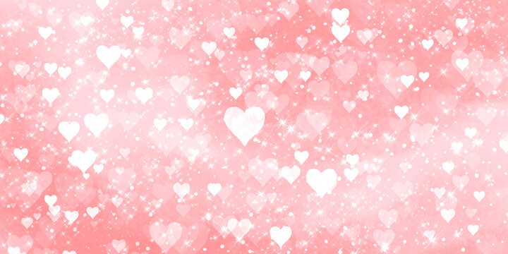 romantic cute pink shiny abstract background with many hearts and sparks. Background for banners, web, prints for Valentine's Day, Mother's Day, Wedding, Birthday