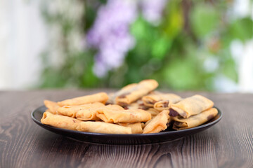 Fried spring rolls on the plate