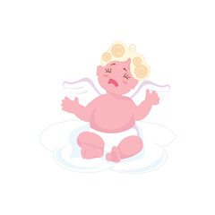 Cute cupid baby crying and naughty isolated on white background. Flat Art Vector illustration
