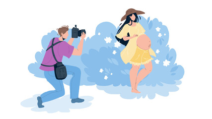 Pregnant Woman Making Photo Photographer Flat Vector