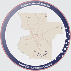 Large and detailed map of Lowndes county in Georgia, USA.