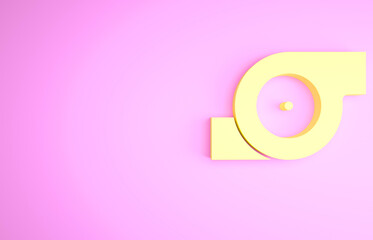 Yellow Automotive turbocharger icon isolated on pink background. Vehicle performance turbo. Turbo compressor induction. Minimalism concept. 3d illustration 3D render.