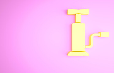 Yellow Car air pump icon isolated on pink background. Minimalism concept. 3d illustration 3D render.
