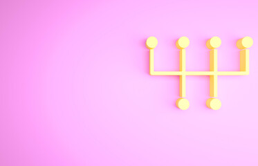 Yellow Gear shifter icon isolated on pink background. Transmission icon. Minimalism concept. 3d illustration 3D render.