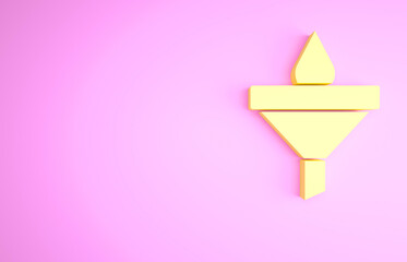 Yellow Funnel or filter and motor oil drop icon isolated on pink background. Minimalism concept. 3d illustration 3D render.