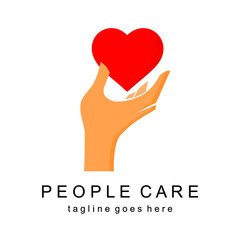 Vector image of love icon above a hand showing people care